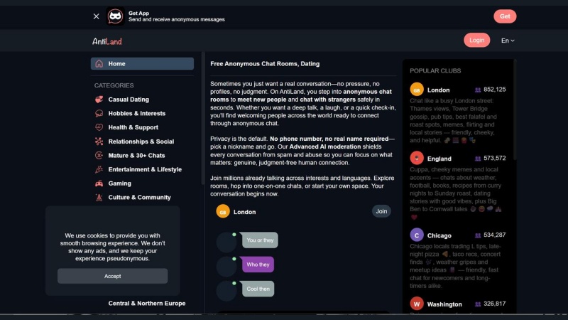Chat freely in rooms while keeping your identity completely private.