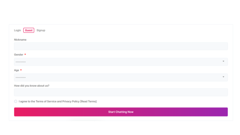 Simply choose “Guest” to log in instantly and start chatting.