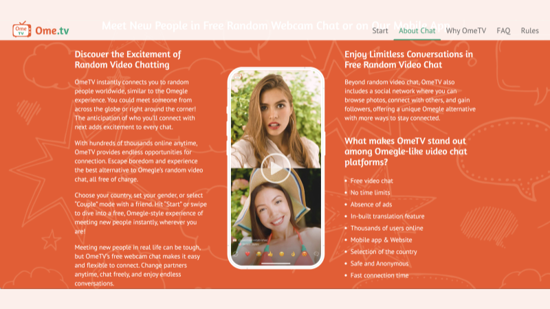 OmeTV’s “TV chat” delivers instant HD video and seamless random encounters.