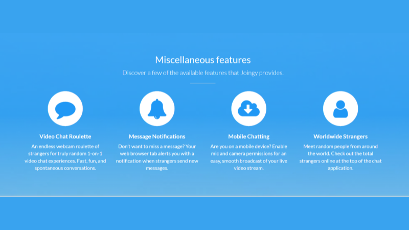 Joingy offers instant, anonymous, and global video chats with interest-based matches.