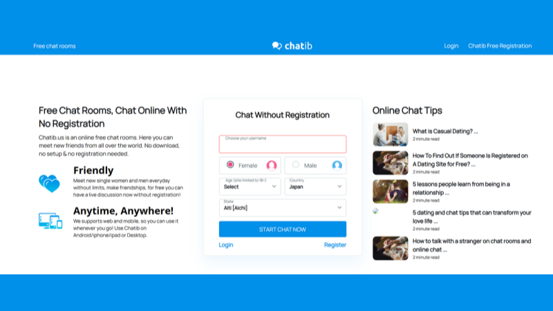 Chatib offers instant, anonymous chat without sign-ups, with video chat available for real-time interaction.