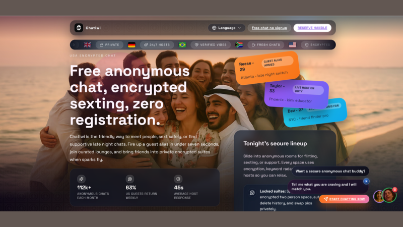 Chatiwi offers themed chat rooms, from friendship lounges for gaming, movies