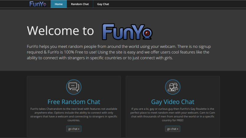 Funyo is a popular webcam platform for instant, registration-free chats and global gay communities.