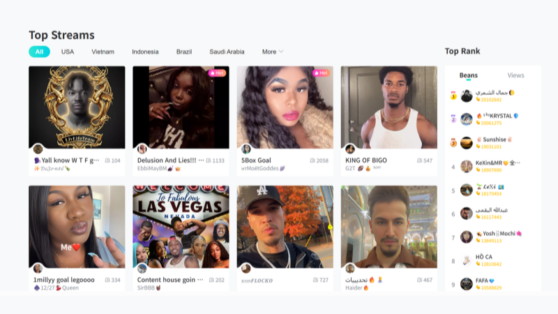 Curated Bigo Live rankings are updated in real time for you.