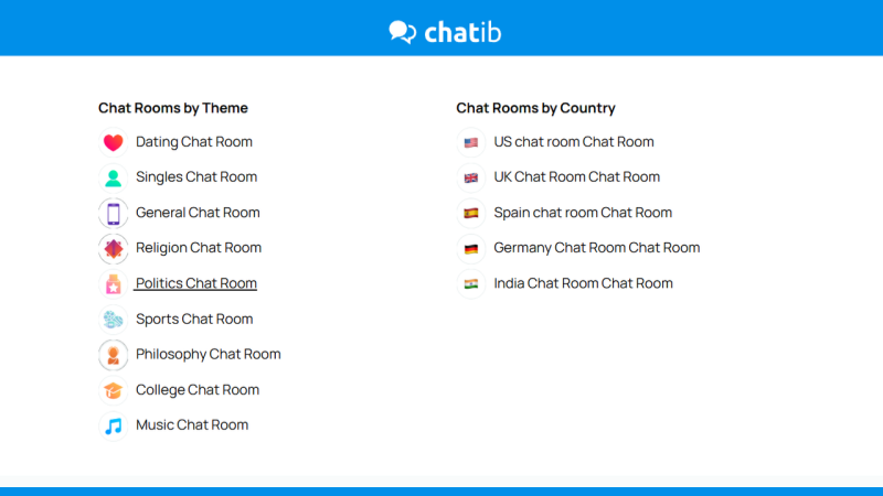 Chatib lets users switch rooms, socialize casually, and start private chats easily.