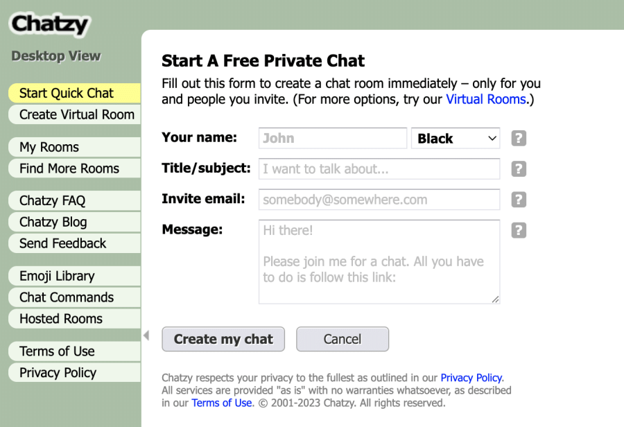 Online Chat at Chatzy